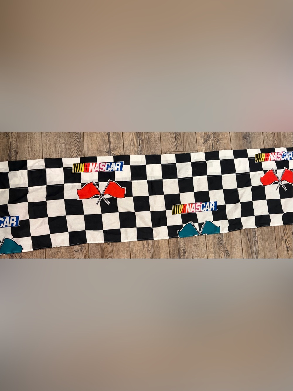 Vintage NASCAR Checkered Flag Curtain Panel Racing Decor 90 Inch Van River - Picture 3 of 8